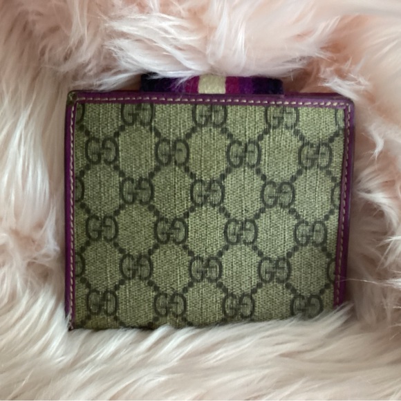 GUCCI with RARE purple striped snappy monogram bifold wallet EUC - Picture 2 of 13